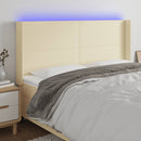sengegavl med LED-lys 163x16x118/128 cm kunstlæder cremefarvet