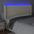 sengegavl med LED-lys 183x16x118/128 cm kunstlæder cremefarvet