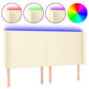sengegavl med LED-lys 203x16x118/128 cm kunstlæder cremefarvet