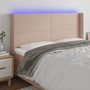 sengegavl med LED-lys 203x16x118/128 cm kunstlæder cappuccino