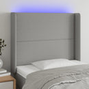 sengegavl med LED-lys 93x16x118/128 cm stof lysegrå