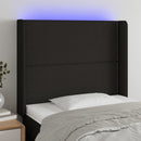 sengegavl med LED-lys 93x16x118/128 cm stof sort
