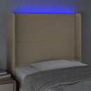 sengegavl med LED-lys 93x16x118/128 cm stof cremefarvet