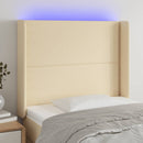 sengegavl med LED-lys 93x16x118/128 cm stof cremefarvet