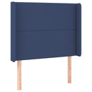 sengegavl med LED-lys 93x16x118/128 cm stof blå
