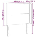 sengegavl med LED-lys 93x16x118/128 cm stof blå