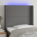 sengegavl med LED-lys 103x16x118/128 cm stof mørkegrå