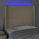 sengegavl med LED-lys 103x16x118/128 cm stof cremefarvet