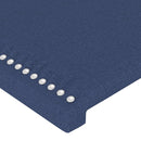 sengegavl med LED-lys 103x16x118/128 cm stof blå