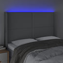 sengegavl med LED-lys 147x16x118/128 cm stof lysegrå