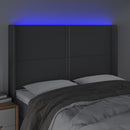 sengegavl med LED-lys 147x16x118/128 cm stof mørkegrå