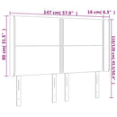 sengegavl med LED-lys 147x16x118/128 cm stof mørkegrå