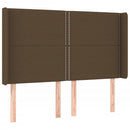 sengegavl med LED-lys 147x16x118/128 cm stof mørkebrun
