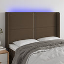 sengegavl med LED-lys 147x16x118/128 cm stof mørkebrun