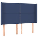 sengegavl med LED-lys 147x16x118/128 cm stof blå