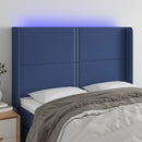 sengegavl med LED-lys 147x16x118/128 cm stof blå