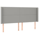 sengegavl med LED-lys 183x16x118/128 cm stof lysegrå