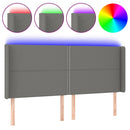 sengegavl med LED-lys 183x16x118/128 cm stof mørkegrå
