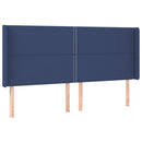 sengegavl med LED-lys 183x16x118/128 cm stof blå