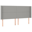 sengegavl med LED-lys 203x16x118/128 cm stof lysegrå