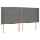 sengegavl med LED-lys 203x16x118/128 cm stof mørkegrå