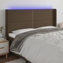 sengegavl med LED-lys 203x16x118/128 cm stof mørkebrun