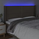 sengegavl med LED-lys 203x16x118/128 cm stof gråbrun