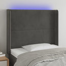 sengegavl med LED-lys 83x16x118/128 cm fløjl mørkegrå