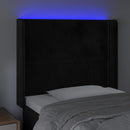 sengegavl med LED-lys 83x16x118/128 cm fløjl sort