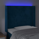 sengegavl med LED-lys 83x16x118/128 cm fløjl mørkeblå