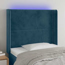 sengegavl med LED-lys 83x16x118/128 cm fløjl mørkeblå