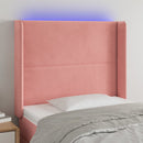sengegavl med LED-lys 83x16x118/128 cm fløjl lyserød