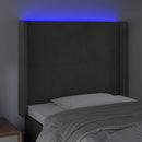 sengegavl med LED-lys 93x16x118/128 cm fløjl mørkegrå