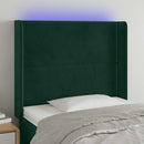 sengegavl med LED-lys 93x16x118/128 cm fløjl mørkegrøn