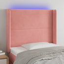 sengegavl med LED-lys 93x16x118/128 cm fløjl lyserød