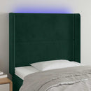 sengegavl med LED-lys 103x16x118/128 cm fløjl mørkegrøn