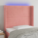 sengegavl med LED-lys 103x16x118/128 cm fløjl lyserød