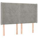 sengegavl med LED-lys 147x16x118/128 cm fløjl lysegrå