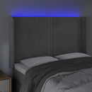 sengegavl med LED-lys 147x16x118/128 cm fløjl lysegrå