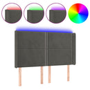sengegavl med LED-lys 147x16x118/128 cm fløjl mørkegrå
