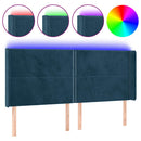 sengegavl med LED-lys 163x16x118/128 cm fløjl mørkeblå