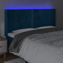 sengegavl med LED-lys 163x16x118/128 cm fløjl mørkeblå