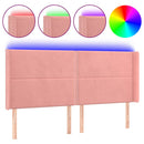 sengegavl med LED-lys 163x16x118/128 cm fløjl lyserød