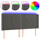 sengegavl med LED-lys 183x16x118/128 cm fløjl mørkegrå
