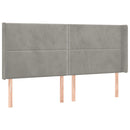 sengegavl med LED-lys 203x16x118/128 cm fløjl lysegrå