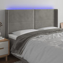 sengegavl med LED-lys 203x16x118/128 cm fløjl lysegrå