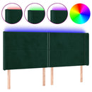 sengegavl med LED-lys 203x16x118/128 cm fløjl mørkegrøn