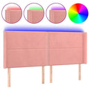 sengegavl med LED-lys 203x16x118/128 cm fløjl lyserød
