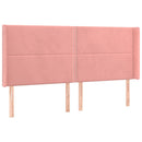 sengegavl med LED-lys 203x16x118/128 cm fløjl lyserød