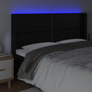 sengegavl med LED-lys 203x16x118/128 cm kunstlæder sort